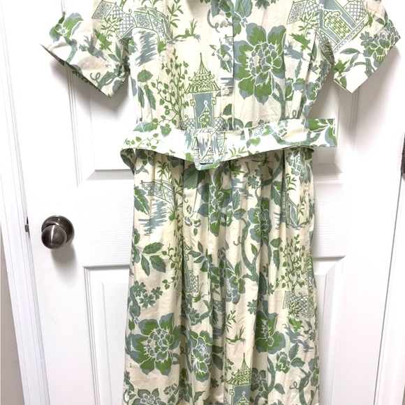 Spartina Green and Cream Floral Midi Dress - Picture 8 of 9